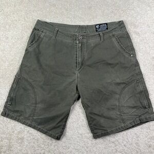 KUHL Vintage Patina Dye Shorts Mens 38 Olive Green Nylon Hiking Outdoor